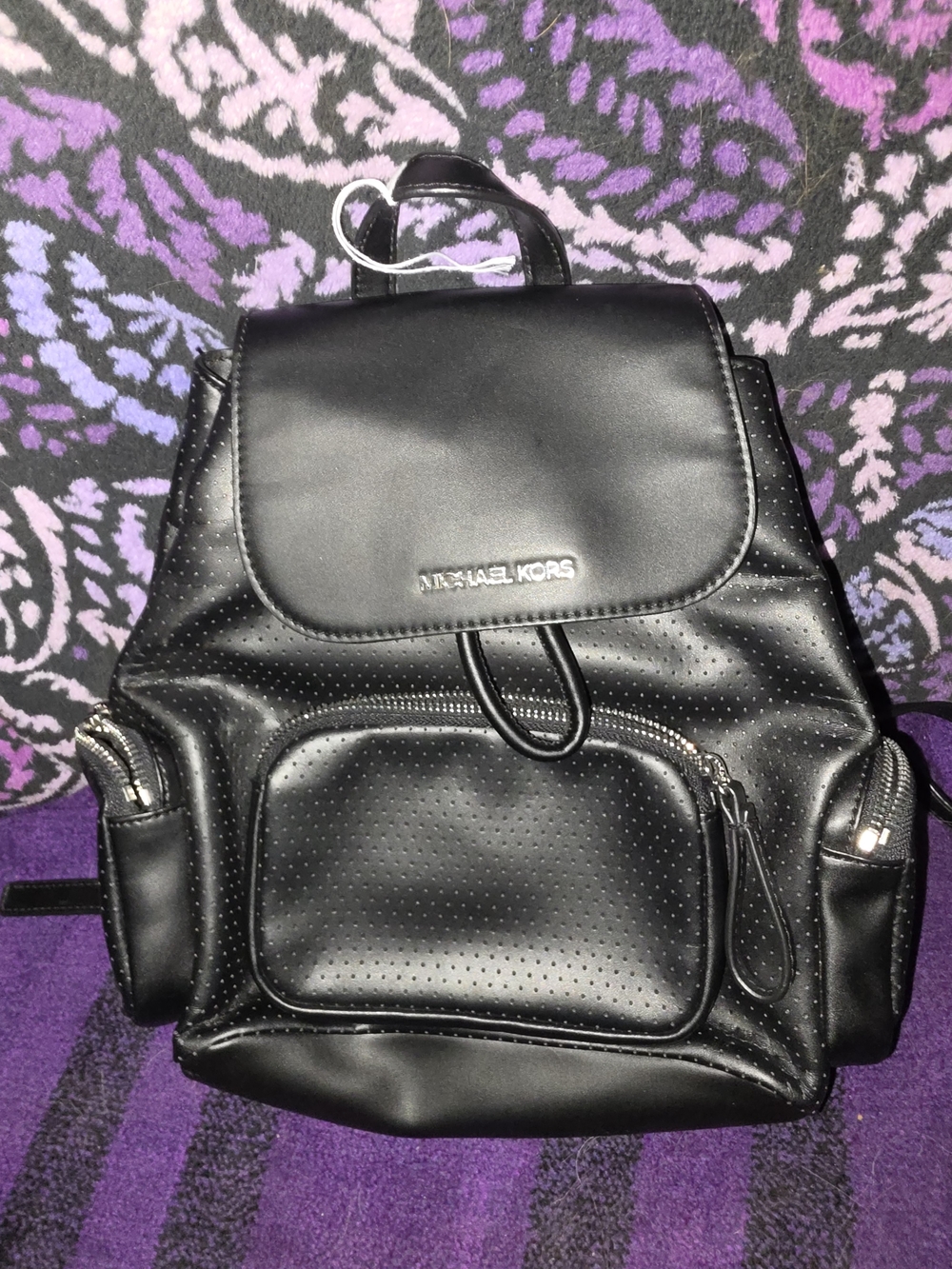 Michael Kors Black Perforated Leather Backpack